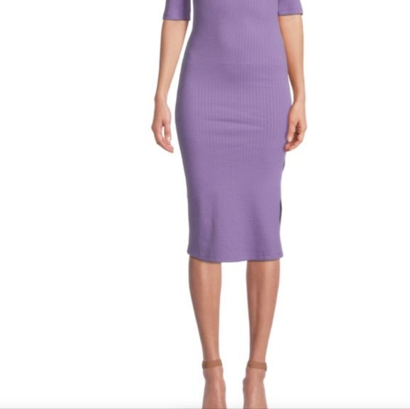 BETSEY JOHNSON Rib-Knit Lace-Up Bodycon Dress in Violet - Picture 2 of 13